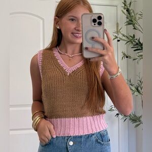 Eesome Pink and Brown Knit Sweater